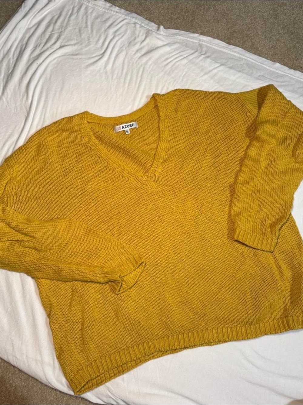 Azure Women's Mustard V-Neck Knit Pullover